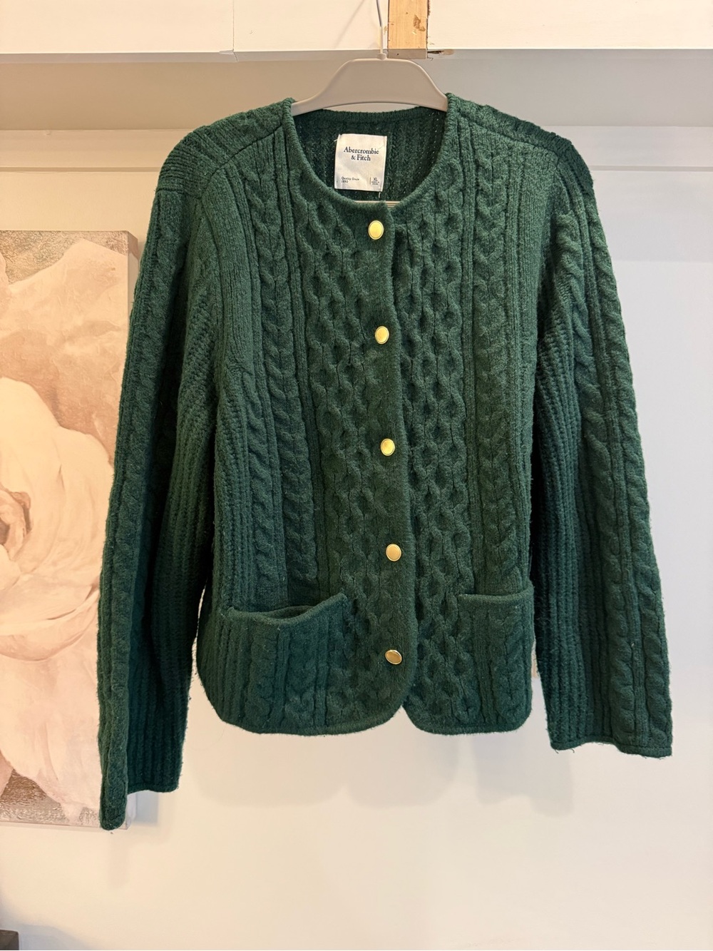 Abercrombie & Fitch Forest Green Cable Knit Button Cardigan